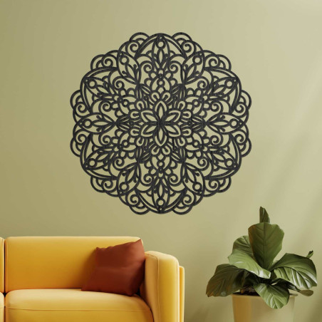 Decorațiunile luxoase din lemn, în formă de mandală, adaugă liniște și eleganță spațiului.