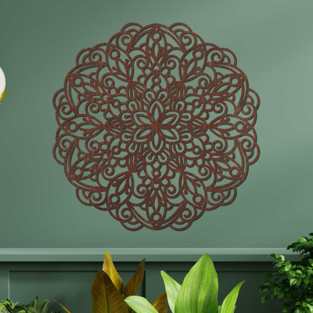 Decorațiunile luxoase din lemn, în formă de mandală, adaugă liniște și eleganță spațiului.