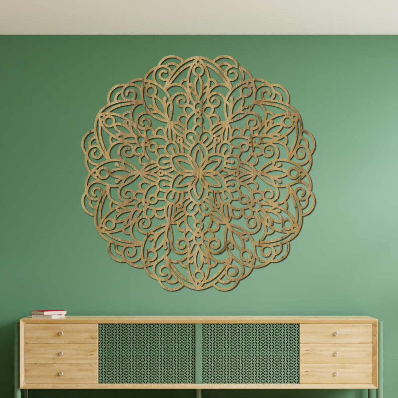 Mandala luxoasă din lemn pe perete pentru un interior armonios și elegant