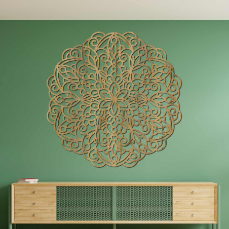 Mandala luxoasă din lemn pe perete pentru un interior armonios și elegant