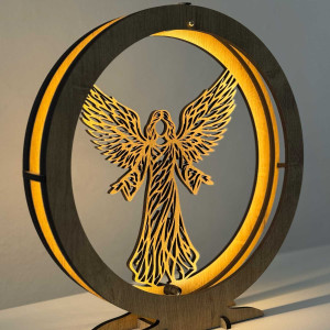 Lampă de înger elegantă cu LED din lemn, cu iluminare caldă 2