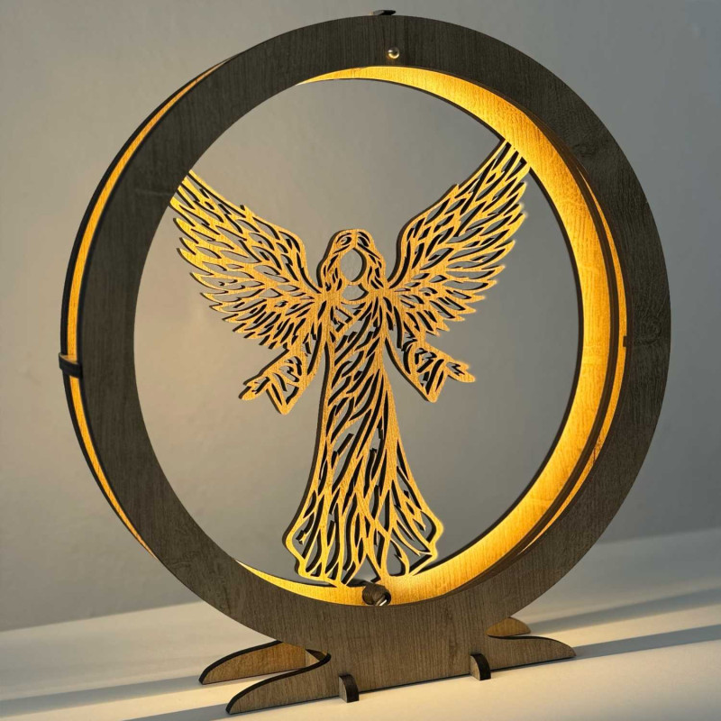 Lampă de înger elegantă cu LED din lemn, cu iluminare caldă
