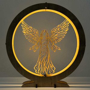 Lampă de înger elegantă cu LED din lemn, cu iluminare caldă