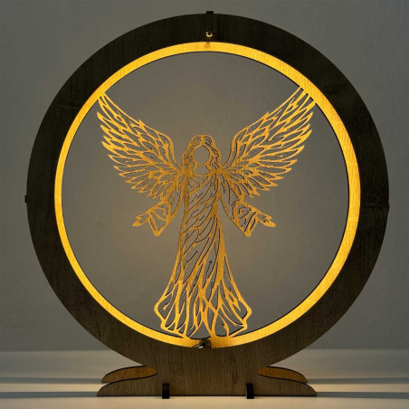 Lampă de înger elegantă cu LED din lemn, cu iluminare caldă