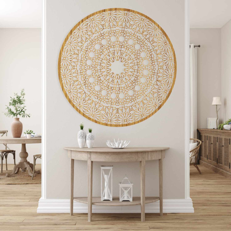 Pictură mandală circulară modernă din lemn pentru sufragerie
