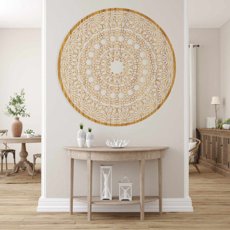Pictură mandală circulară modernă din lemn pentru sufragerie
