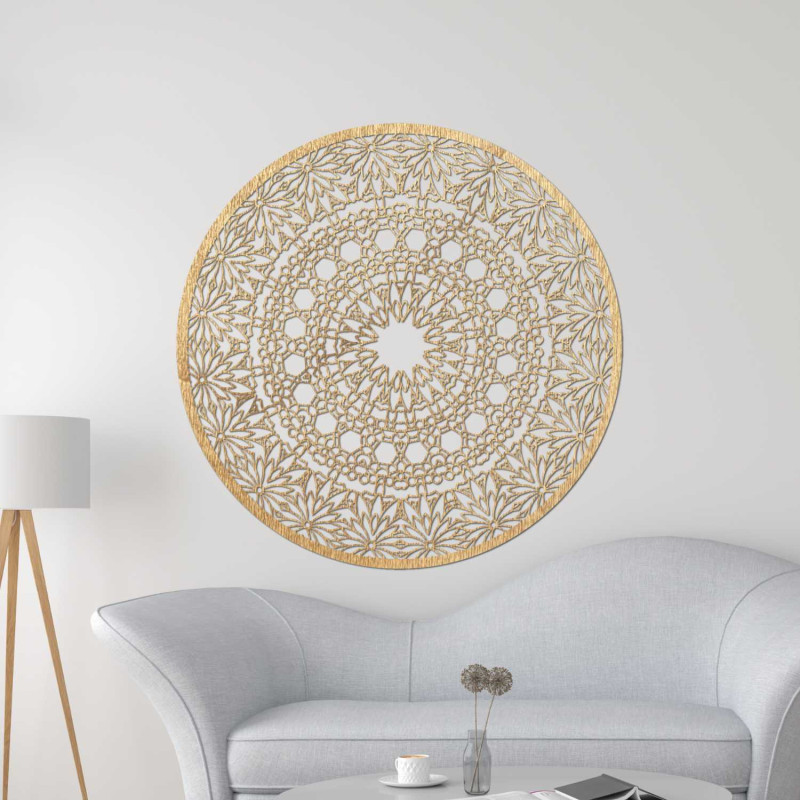 Mandala decorativă modernă de perete din lemn natural