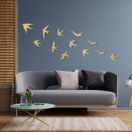 Decorațiuni murale din lemn cu păsări zburătoare | FLOCK