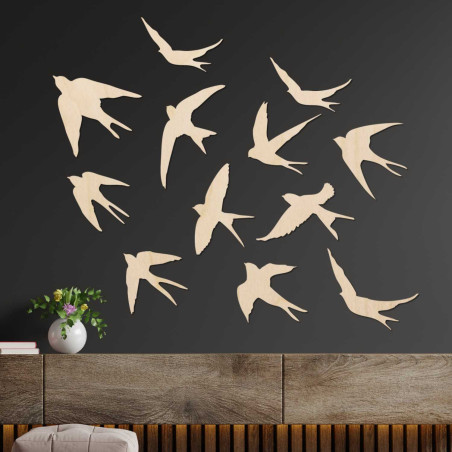 Decorațiuni murale din lemn cu păsări zburătoare | FLOCK