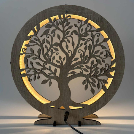 Lampă LED Arborele Vieții din lemn cu iluminare caldă pentru masă
