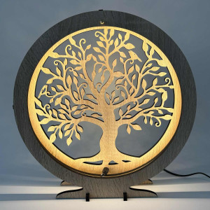 Lampă LED Arborele Vieții din lemn cu iluminare caldă pentru masă