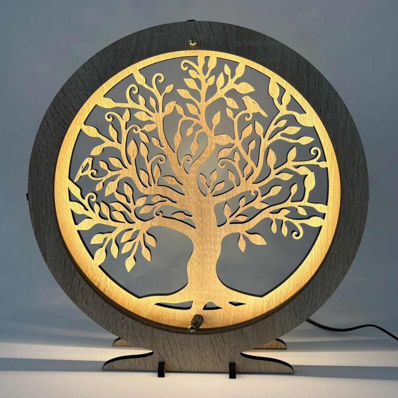 Lampă LED Arborele Vieții din lemn cu iluminare caldă pentru masă