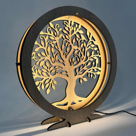 Lampă LED Arborele Vieții din lemn cu iluminare caldă pentru masă