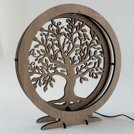 Lampă LED Arborele Vieții din lemn cu iluminare caldă pentru masă