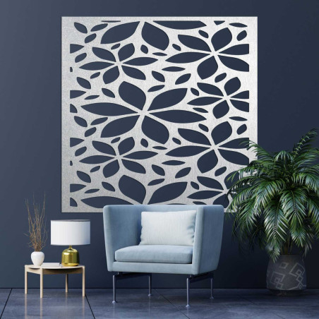 Decorațiune murală din lemn cu motiv abstract de flori și frunze
