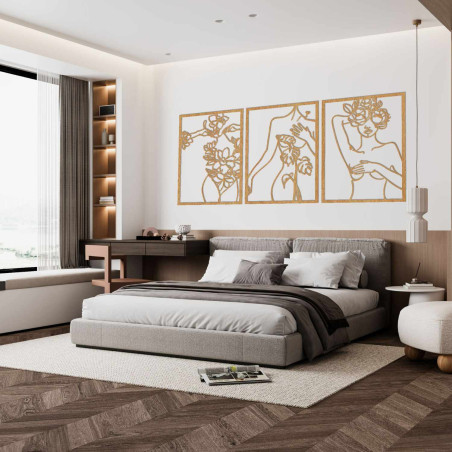 Decorațiune elegantă de perete care înfățișează siluete feminine și flori