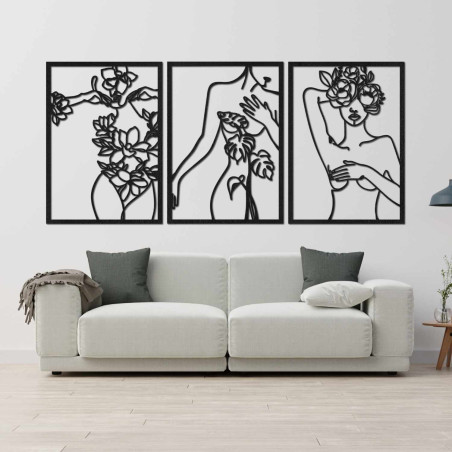 Decorațiune elegantă de perete care înfățișează siluete feminine și flori