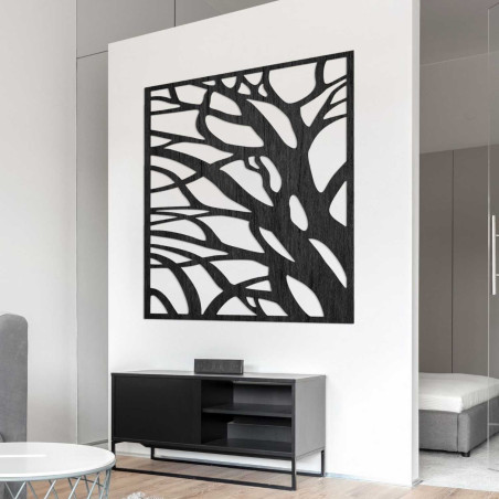 Pictură modernă din lemn cu motiv abstract de copac pentru un interior elegant.
