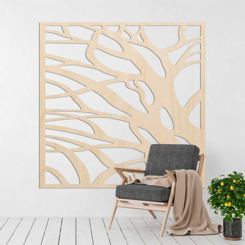 Pictură modernă din lemn cu motiv abstract de copac pentru un interior elegant.