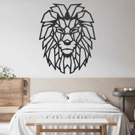 Imagine de leu din lemn cu design geometric în negru