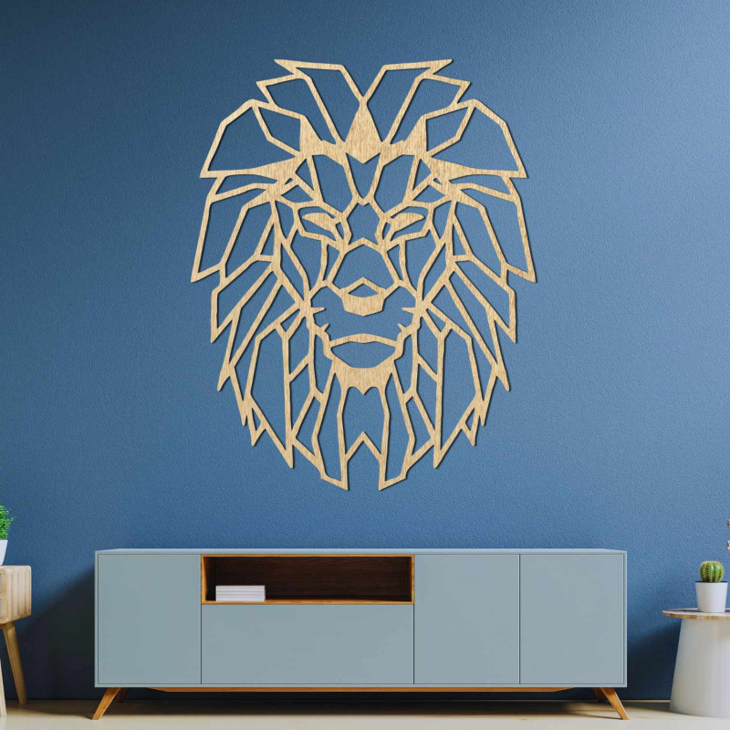 Decorațiune murală elegantă cu un leu, simbolizând puterea și curajul