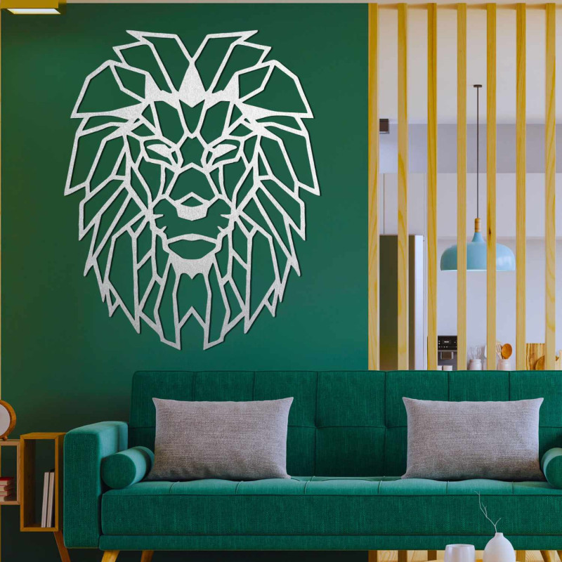 Decorațiune murală elegantă cu un leu, simbolizând puterea și curajul