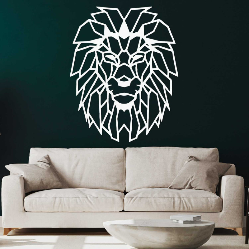 Leu modern din lemn pe perete cu design artistic geometric