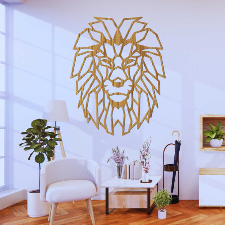 Decorațiune murală originală din lemn cu leu pentru un interior elegant