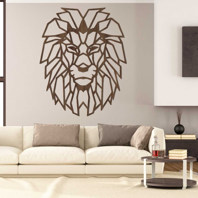 Decorațiune murală originală din lemn cu leu pentru un interior elegant
