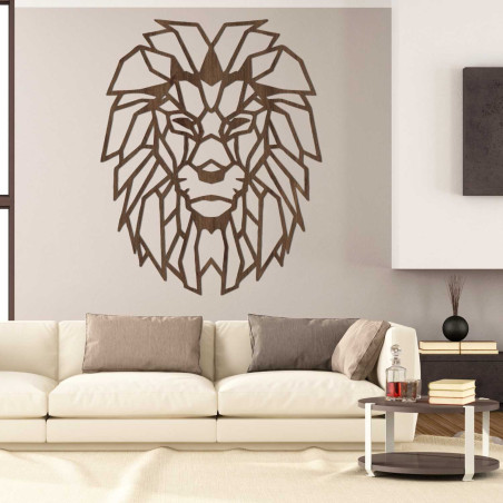 Decorațiune murală originală din lemn cu leu pentru un interior elegant