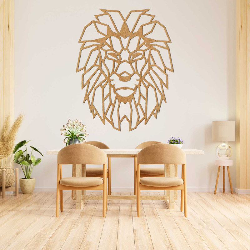 Decorațiune murală originală din lemn cu leu pentru un interior elegant