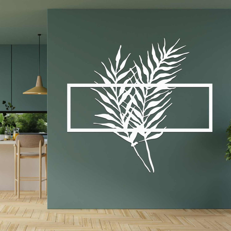 Pictură botanică modernă din lemn cu motiv de frunze exotice