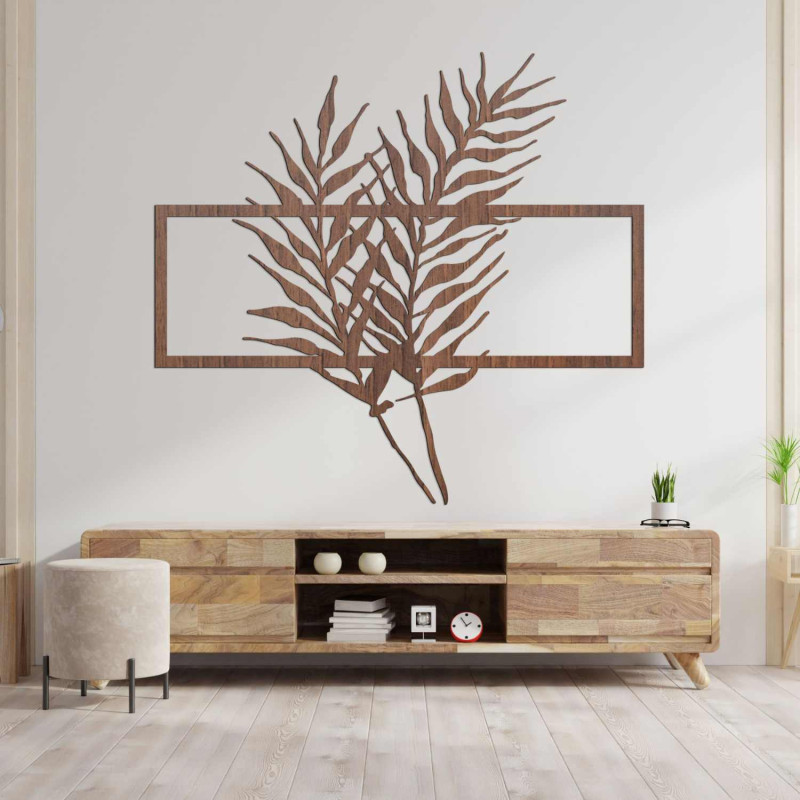 Tablou din lemn cu frunze minimaliste în ramă -...