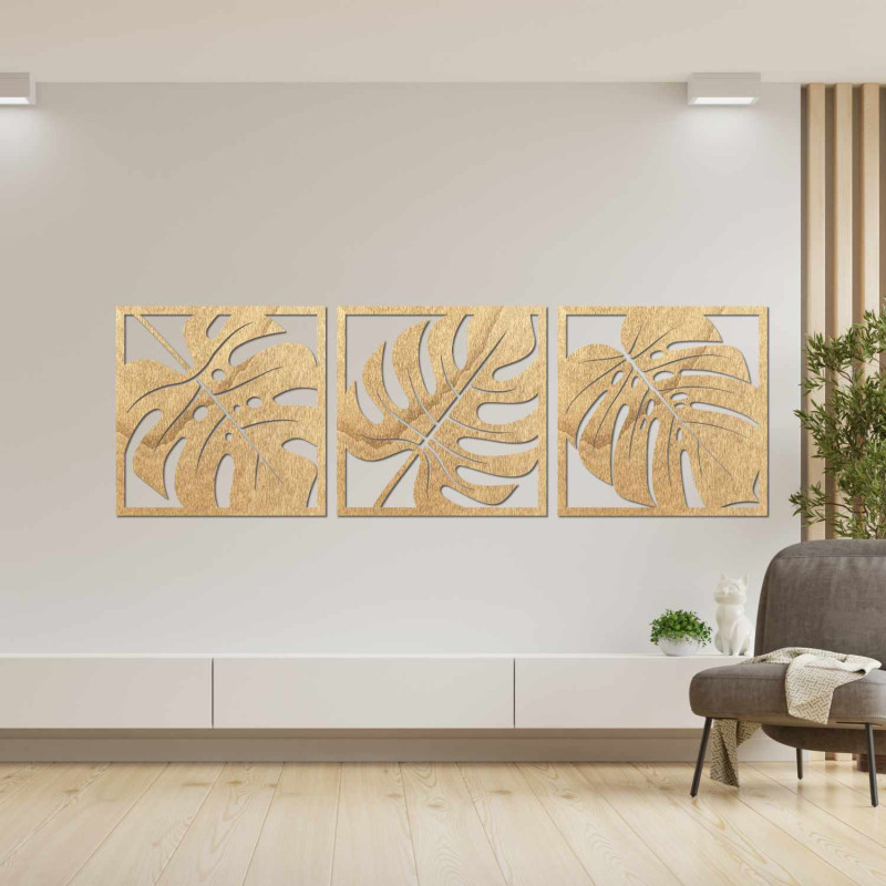 Decorațiune murală tropicală din lemn cu motiv de frunze de Monstera