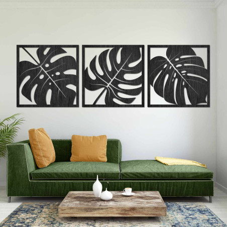Decorațiune murală tropicală din lemn cu motiv de frunze de Monstera