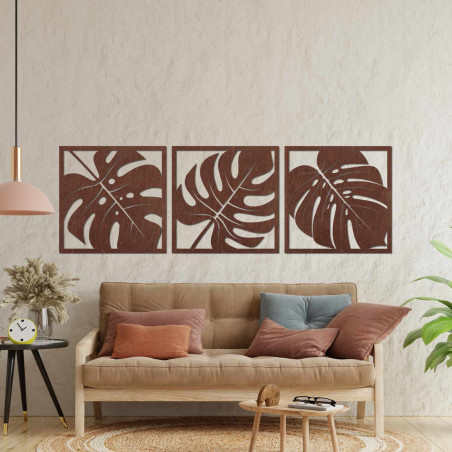 Decorațiune murală tropicală din lemn cu motiv de frunze de Monstera