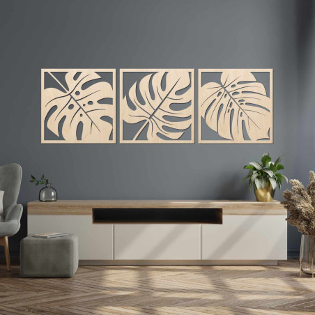 Decorațiune minimalistă din lemn cu motiv botanic de plante tropicale