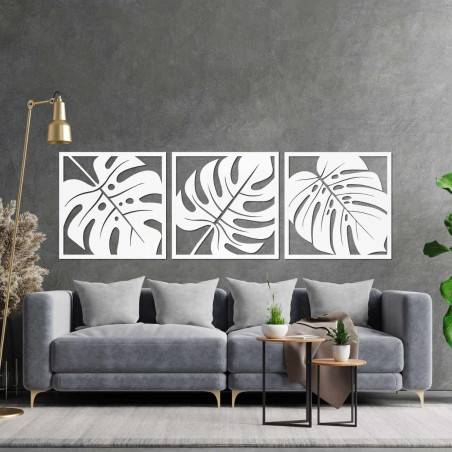 Decorațiune minimalistă din lemn cu motiv botanic de plante tropicale