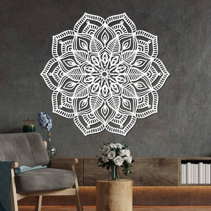 Mandala rotundă din lemn, sculptată cu laser precis și cu detalii bogate