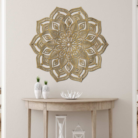 Mandala rotundă din lemn, sculptată cu laser precis și cu detalii bogate