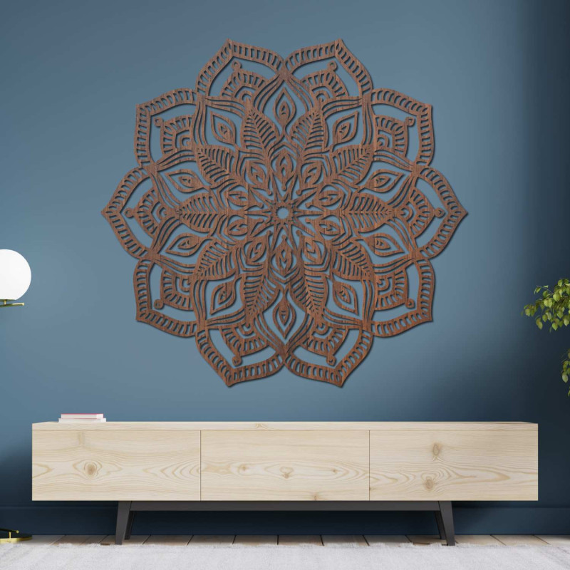 Mandala modernă din lemn pentru perete, simbolizând echilibrul, frumusețea și energia pozitivă