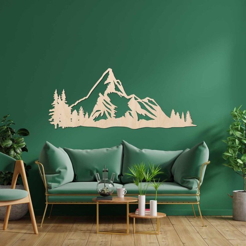 Decorațiune minimalistă din lemn cu munți și păduri pentru sufragerie sau birou