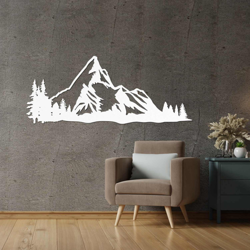 Panoramă montană din lemn cu sculptură laser precisă pe perete