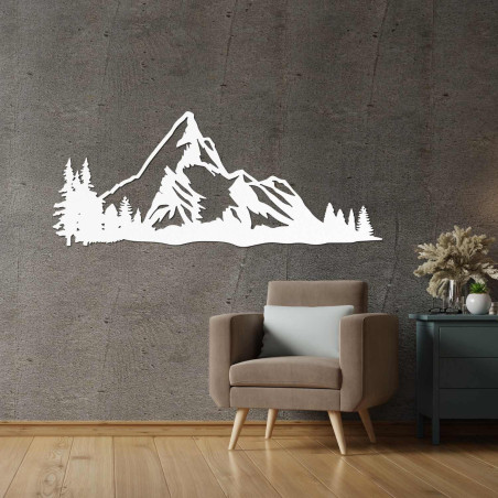 Panoramă montană din lemn cu sculptură laser precisă pe perete
