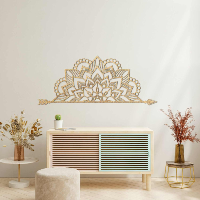 Mandala modernă din lemn cu model geometric care aduce armonie și pace în casa ta
