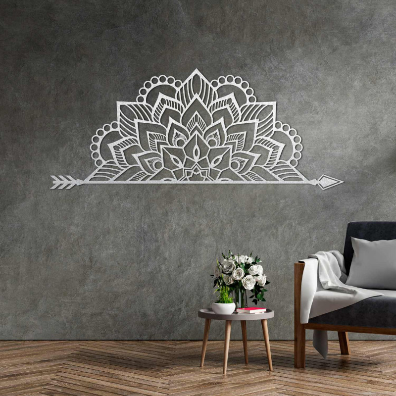 Mandala din lemn sculptată cu laser pe perete pentru un living sau dormitor elegant