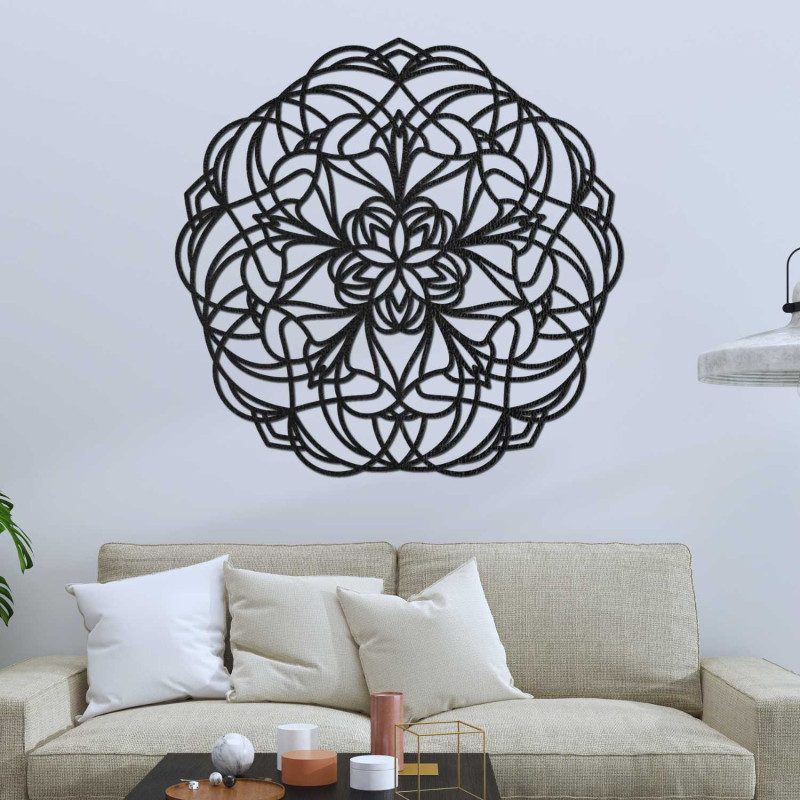 Mandala decorativă din lemn pe perete pentru living și dormitor