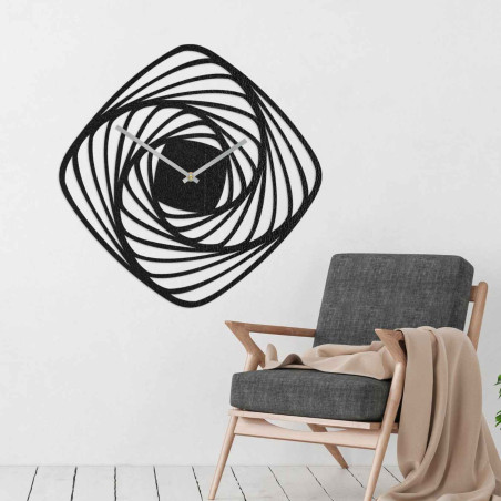 Ceas de perete modern din lemn, cu model geometric în spirală, decor din stejar auriu.