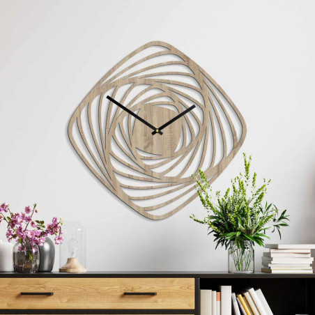 Ceas elegant din lemn, cu decor din stejar auriu, cu design geometric tăiat cu laser.