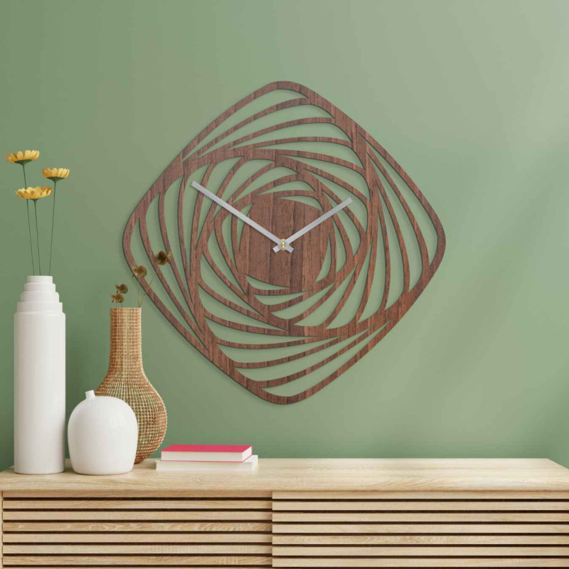 Ceas elegant din lemn, cu decor din stejar auriu, cu design geometric tăiat cu laser.